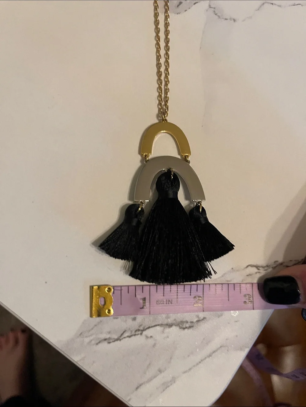 BaubleBar Gold-Tone Arch Necklace with Black Tassels